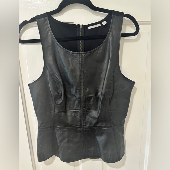 Halogen black leather front knit top blouse peplum fitted - Picture 5 of 13